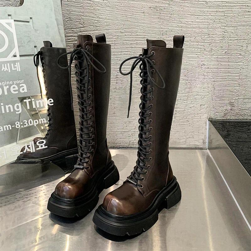 Boots Platform Winter High For Women Fashion Slip On Long Female Elegant Thick Bottom Women's Knight Botties