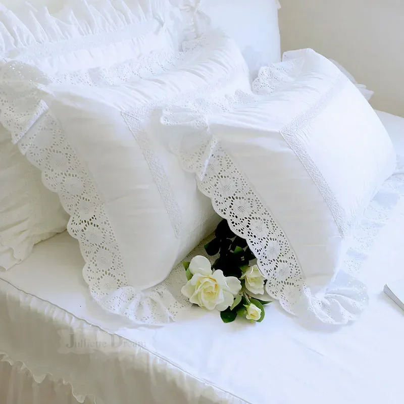 1 piece Princess Pure White Double Layer Lace Flounced Cotton Wedding Bedding Pillowcase pillow cover fall decor 241029