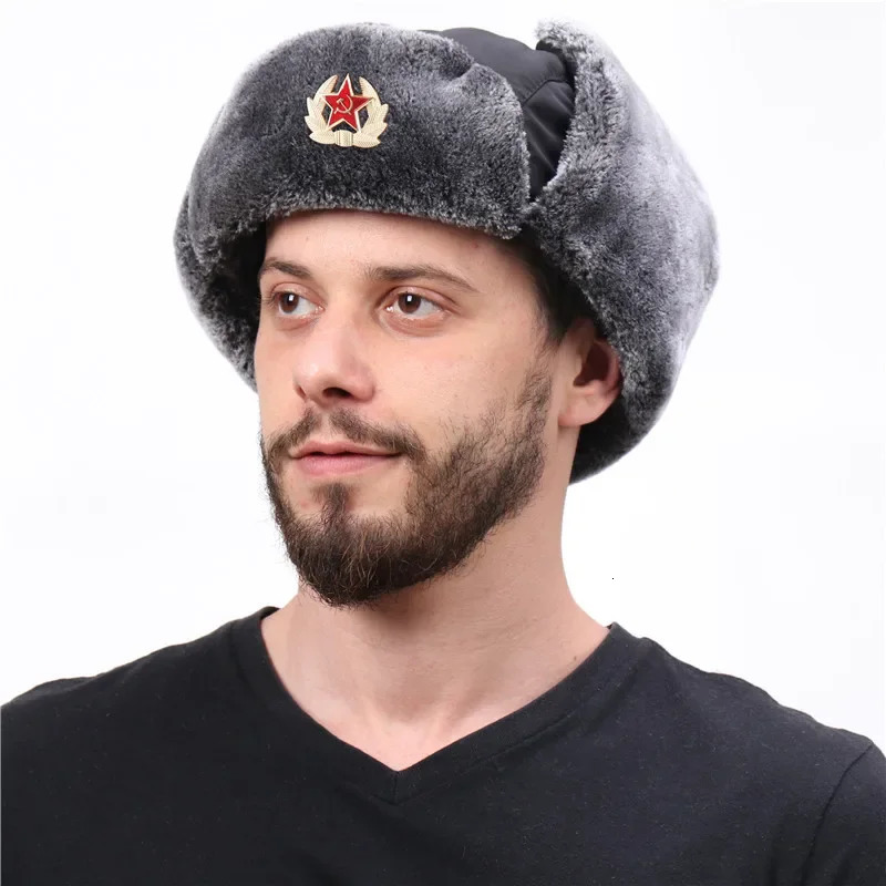 Winter Soviet coat of arms Russian Army Ushaka bomber cap outdoor velvet thick warm ear muffs 241028