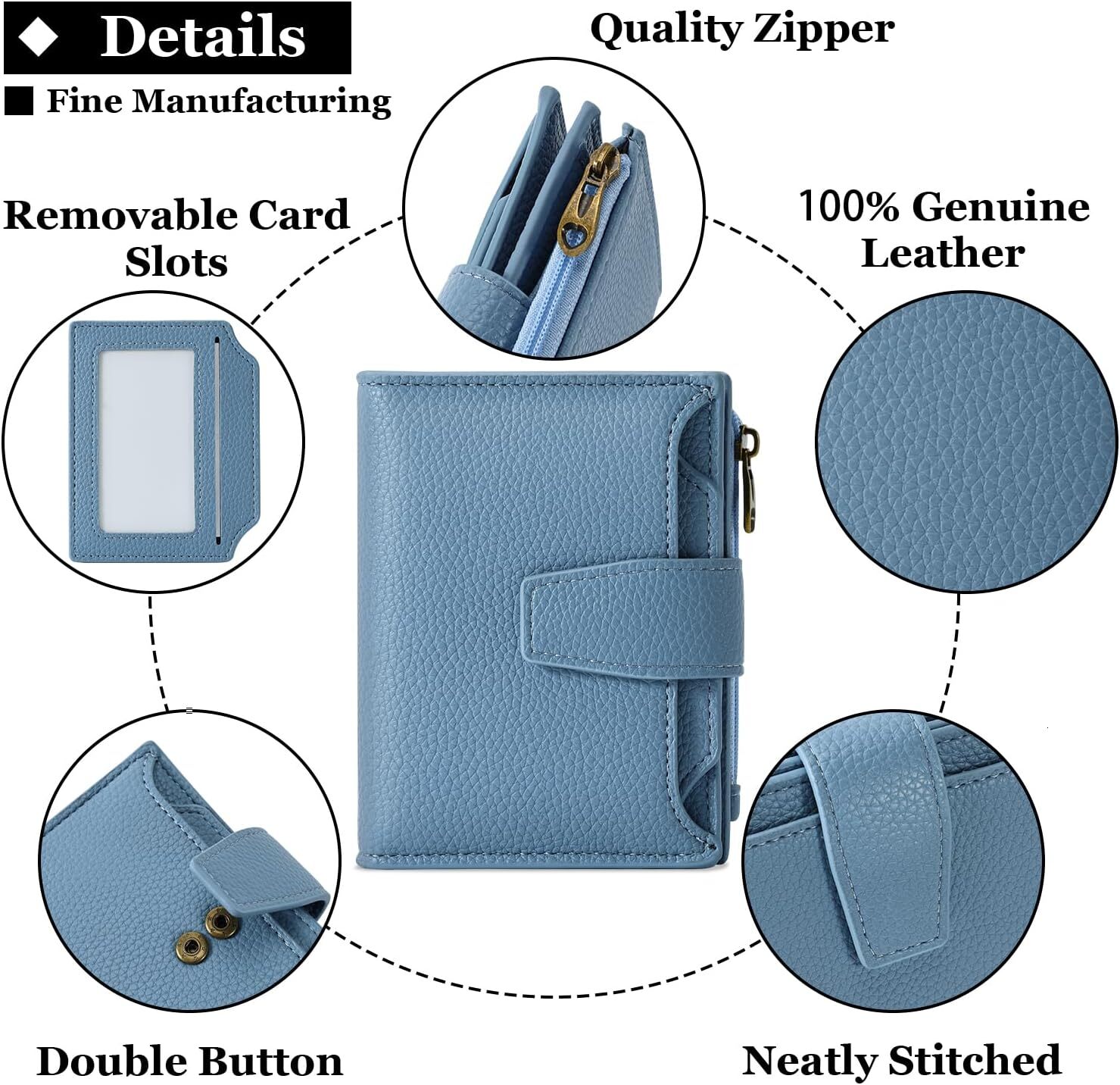 Airkit Leather Small Women's Double Fold Compact RFID Shielded Credit Card Clip, Girls' Mini Travel Pocket Passport Wallet, Comes with 4 ID 