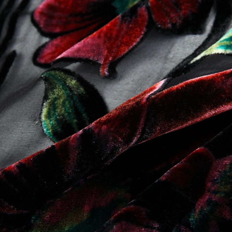 Exquisite floral silk dress mens long sleeved fashionable casual summer high-quality velvet transparent easy to care silk chemical men 241028