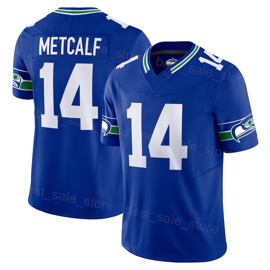 Custom Seattle Football Jersey 7 Geno Smith 9 Kenneth Walker III 26 Zach Charbonnet 14 DK Metcalf 11 Jaxon Smith-Njigba 87 Noah Fant Blue WHite Green 
