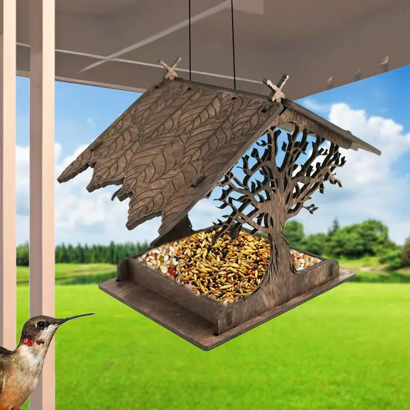 Wooden hanging bird feeder cabin hanging bird house hanging bird feeder outdoor attraction Bluebird super large bird feeder 241028