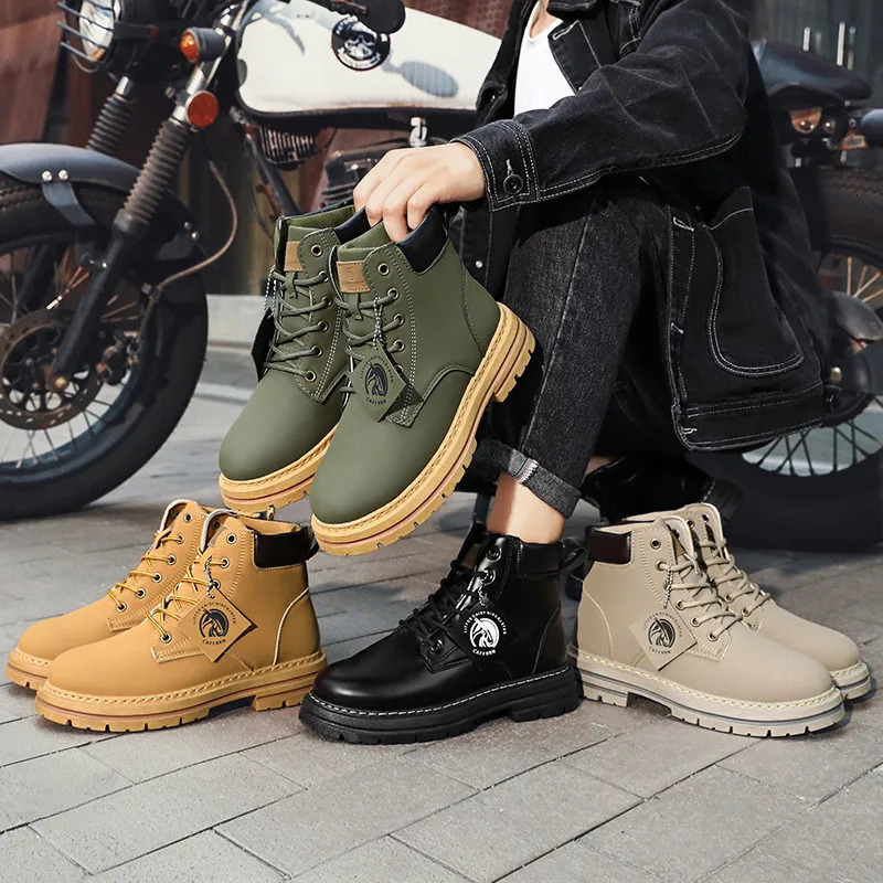 Boots for Men Green Platform Casual Laceup Ankle Work Plus Size 48 Botas Para Hombre 241028