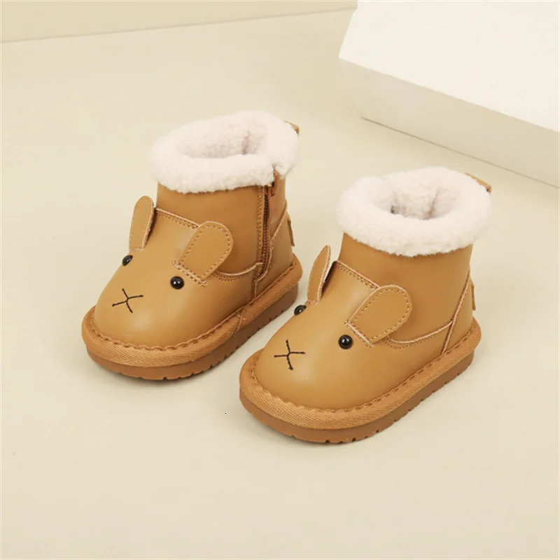 Winter Baby Boots Leather Warm Fur Cute Animal Boys Shoes Non-slip Soft Sole Fashion Toddler Girls Snow Boots 241028