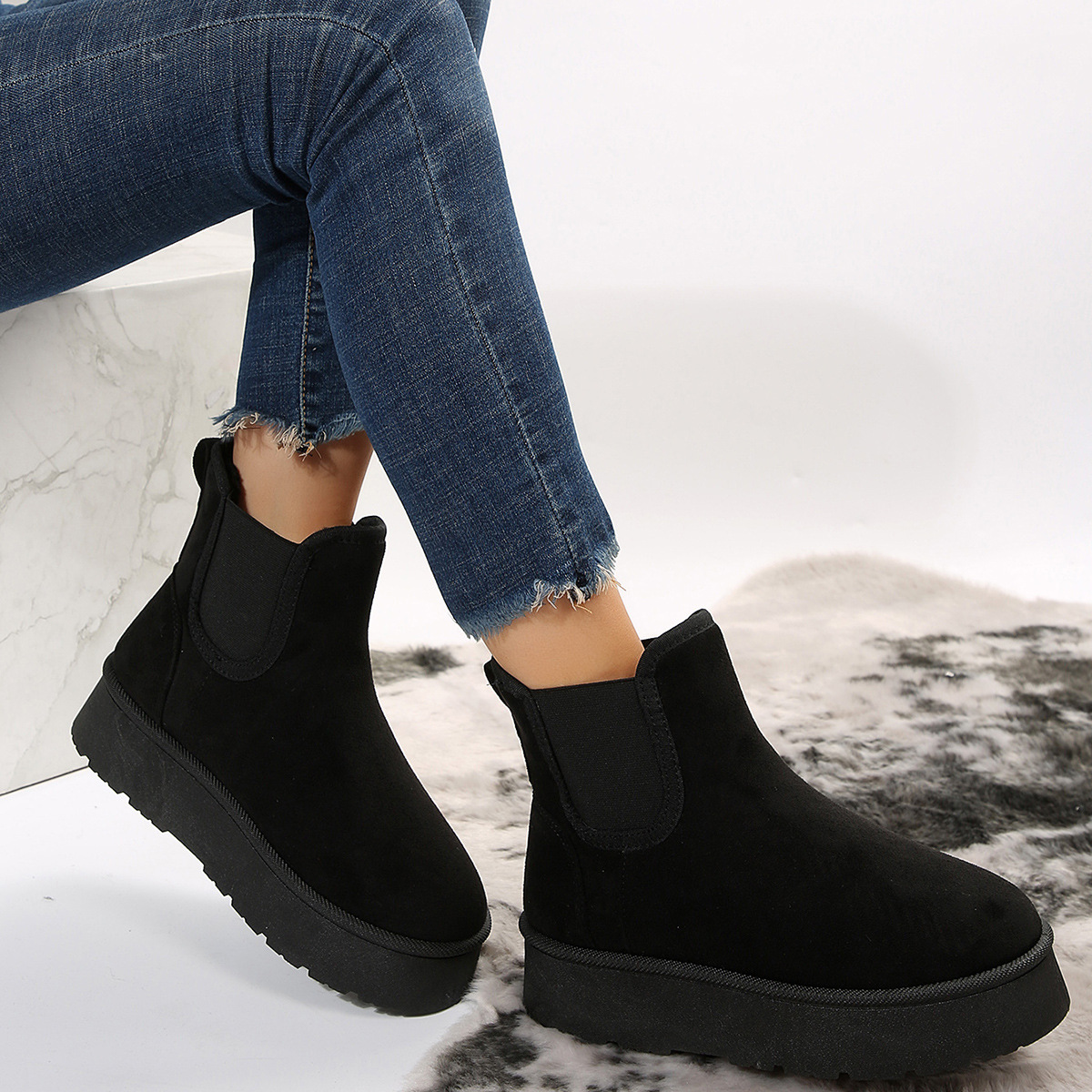 new designer womens rain snow fur fluffy winter boots for women elastic work shoes platform martin boot mens booties 36-41