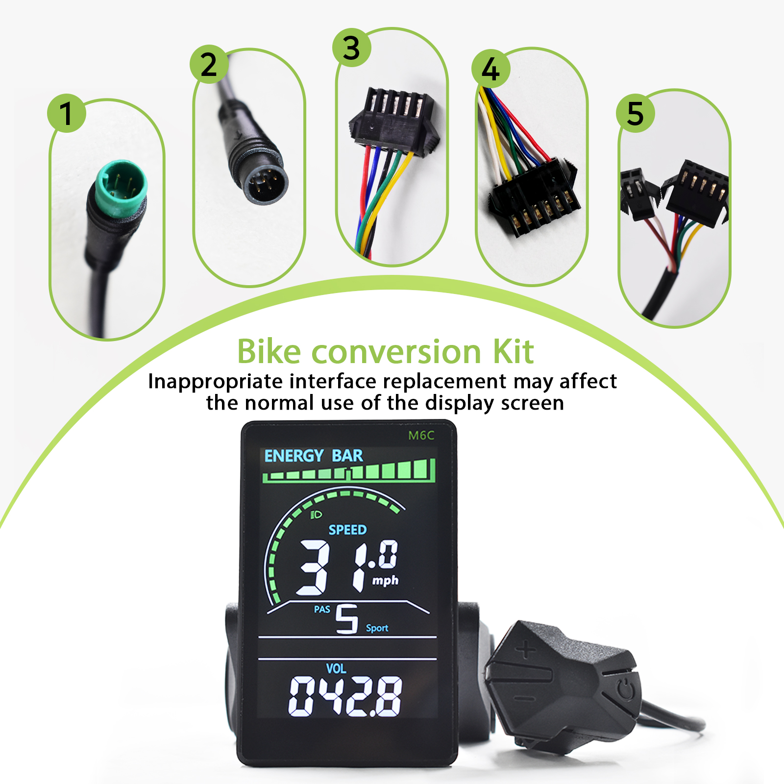 Electric Bike LCD Screen M6C (24V-60V) with USB & UART - Univeral Motorcycle LED Monitor