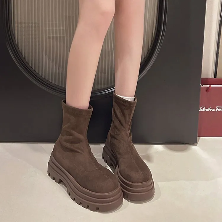 Designer Suede Women's Winter Boots Black Platform Martin Mini Shark Boots Brand Vamp Thigh-High Boot
