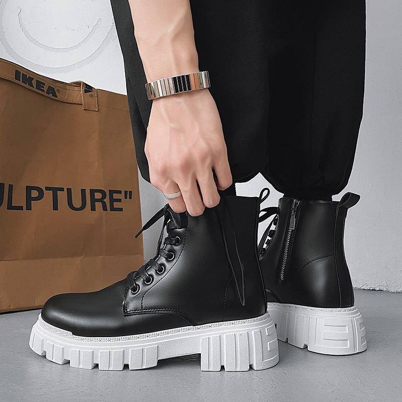 2024 New Martin Boots Men's Side Zipper Leather High Top Boots Autumn/Winter Men's Shoes