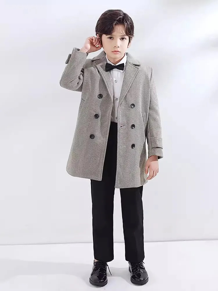 Boys Girls Winter Thick Warm Wool Coat Children Windproof Outdoor Long Jacket Kids Formal Birthday Party Pography Woolen Coat 241028