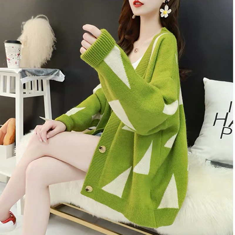Autumn Winter New Lazy Style Sweater Cardigan Loose Sweet And Versatile Korean Version Internet Famous V Neck Knitted Jacket For Women F1029#38 a5c1f