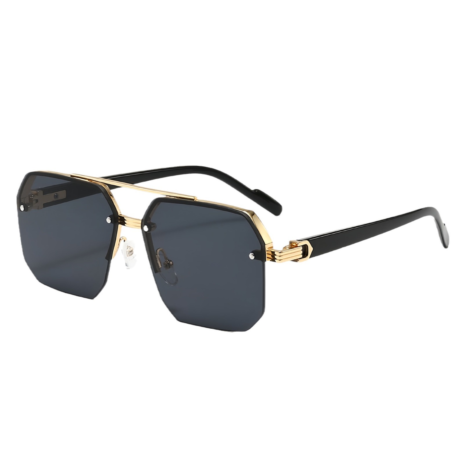 2408 New sunglasses for male drivers, with a big face and slim appearance. Advanced UV resistant half frame sunglasses with a square frame