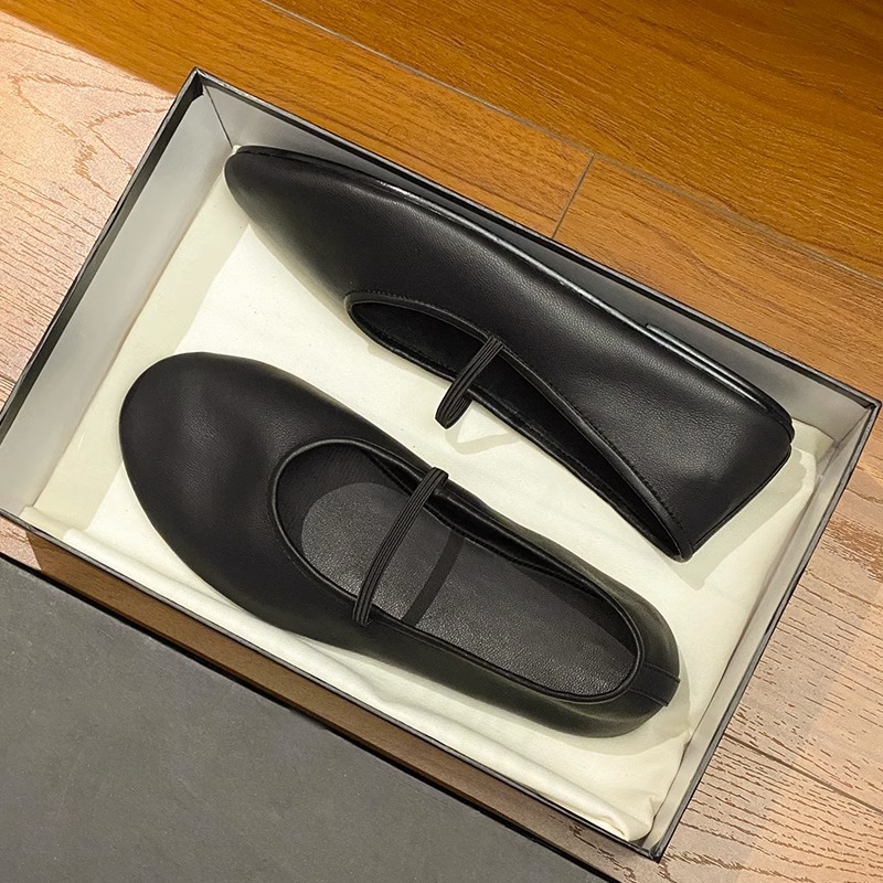 Casual Shoes Brand Genuine Leather Real Flats Women Black Chic Elastic Strap Mary Jane High Quality