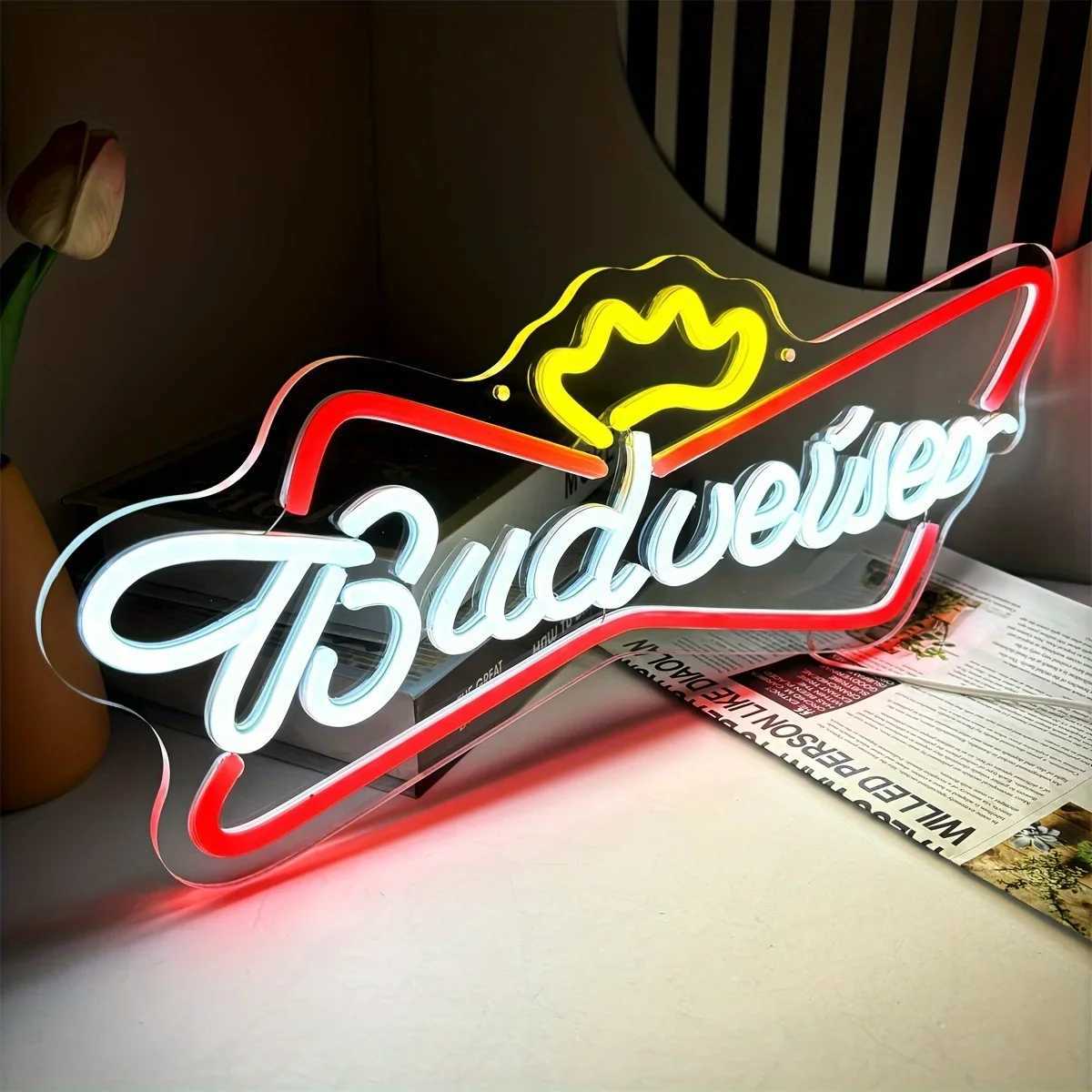 Budweiser Neon Lights - Colorful LED Lighting Wall Mounted Perfect for Beer Parties Festivals Birthdays and Home Decor Atmosphere X241028