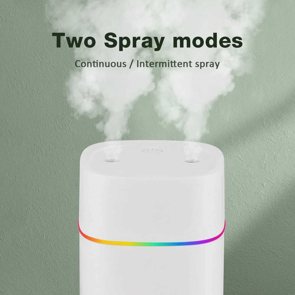 600ML creative dual nozzle humidifier desktop He Bedro car wasteland treatment silent air humidifier USB 7 color ambient light Y241104