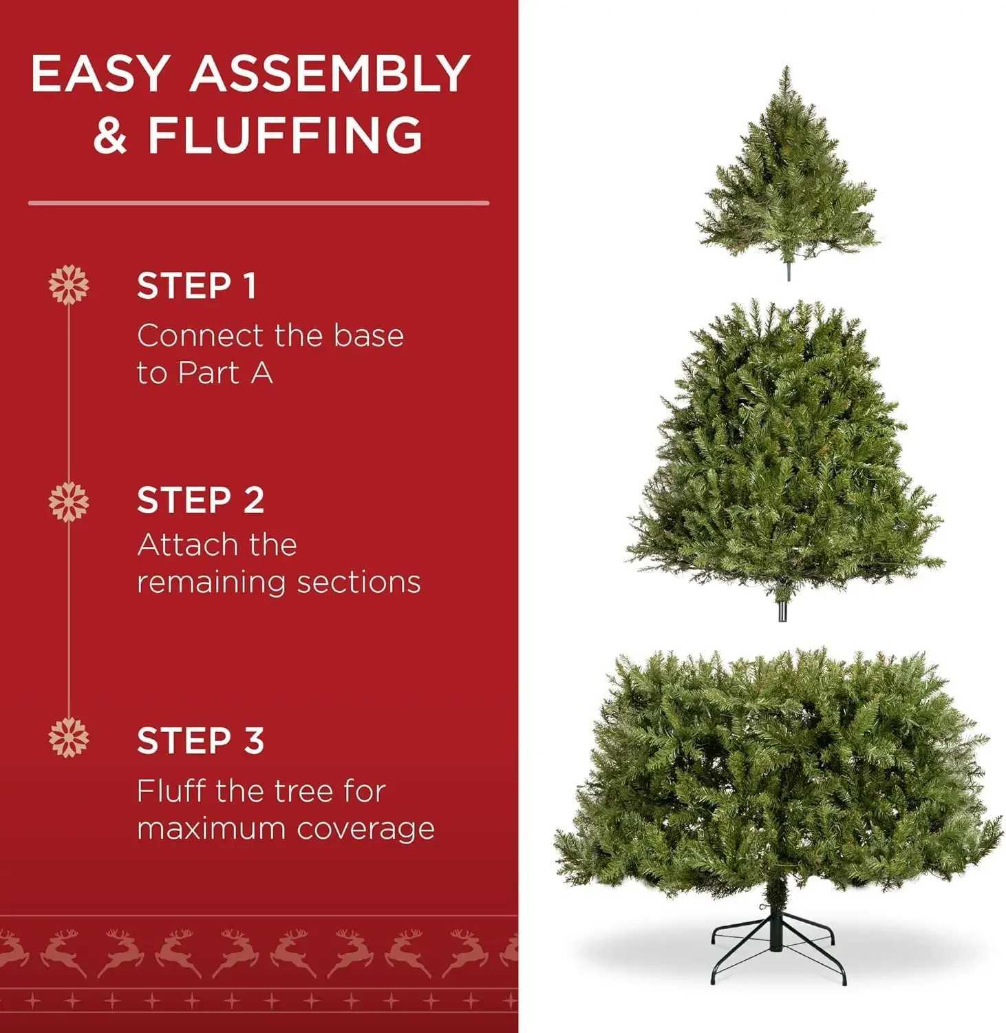 7.5-foot all hard artificial Christmas tree holiday decoration with 2254 branch tips 700 warm white lights foldable metal bracket W241029