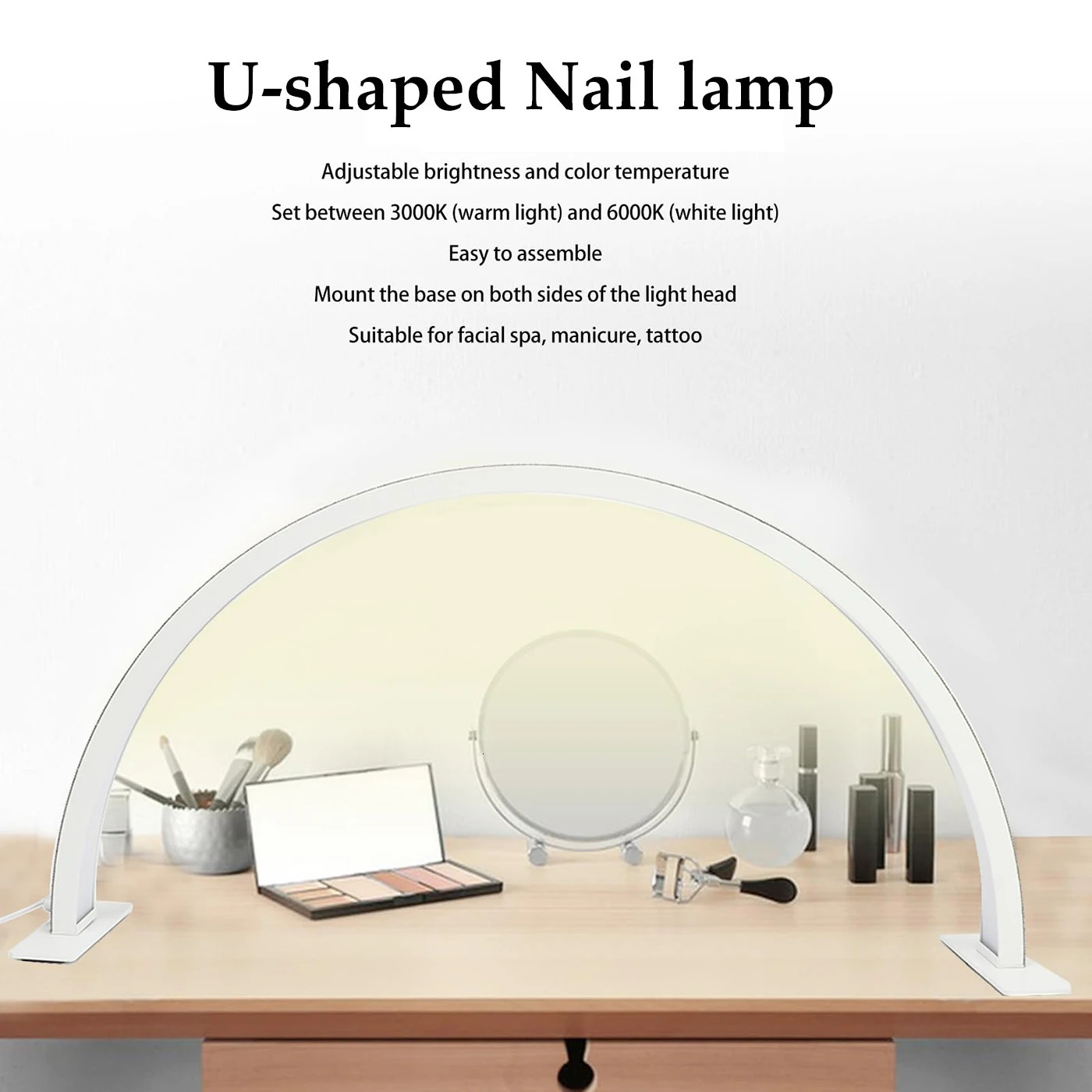 Desk lamp LED U-shaped filling lamp used for Manicure half moon nail lamp with diamond Manicure lamp nail art salon tool 241029
