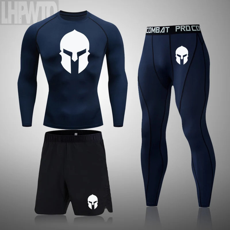 3 Pcs Sports Suit Mens Jogging Sets High Elastic Fitness Set Spartan Sportswear Compress TShirt Thermal Underwear 241028
