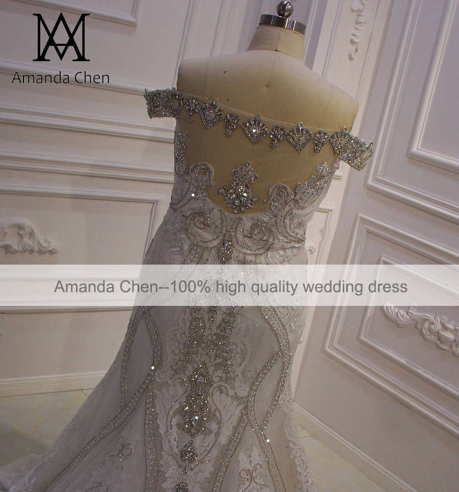 robe mariage femme Off Shoulder Heavy Beading Rhie Removable Train Wedding dress