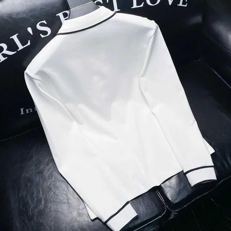 Man Sweatshirt Winter Polo T Shirt for Men White High Quality Pullovers Full Sleeve Elegant Korean Luxury Tops Long ElasticityX241028