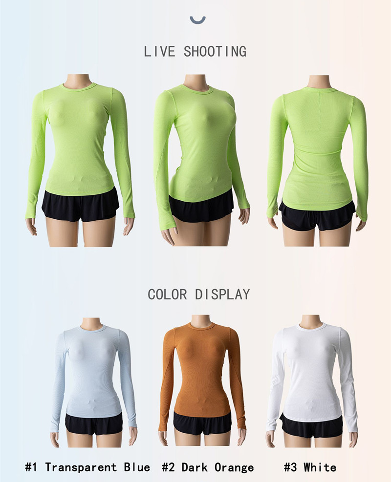 2025--Womens Yoga Hold Tight Shirts Long Sleeve Shirt Solid Color Sports Fitness Women Round Neck Top Jogging Sportswear Breathable