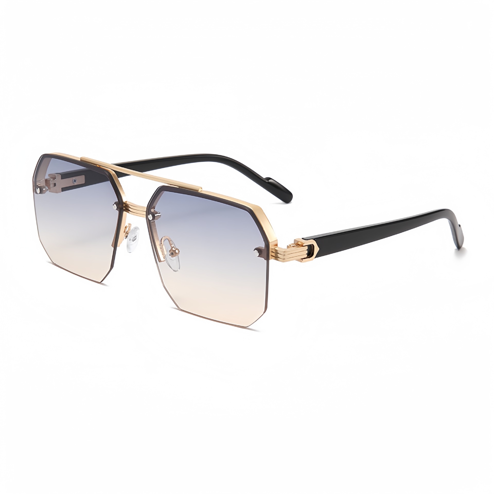 2408 New sunglasses for male drivers, with a big face and slim appearance. Advanced UV resistant half frame sunglasses with a square frame