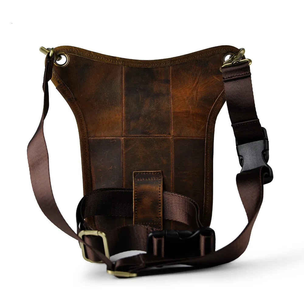 Quality Leather Men Casual Brown Classic Shoulder Sling Bag Multi-function Fashion Travel Waist Belt Pack Leg Bag 211-3 241028