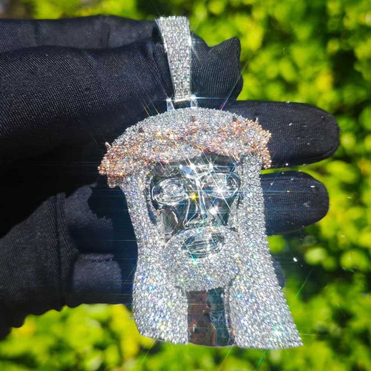Custom Hip Hop Mens Jewelry Vvs Moissanite Iced Out Jesus Pendant 925 Sterling Silver 24k Gold Rapper Pendant Necklace