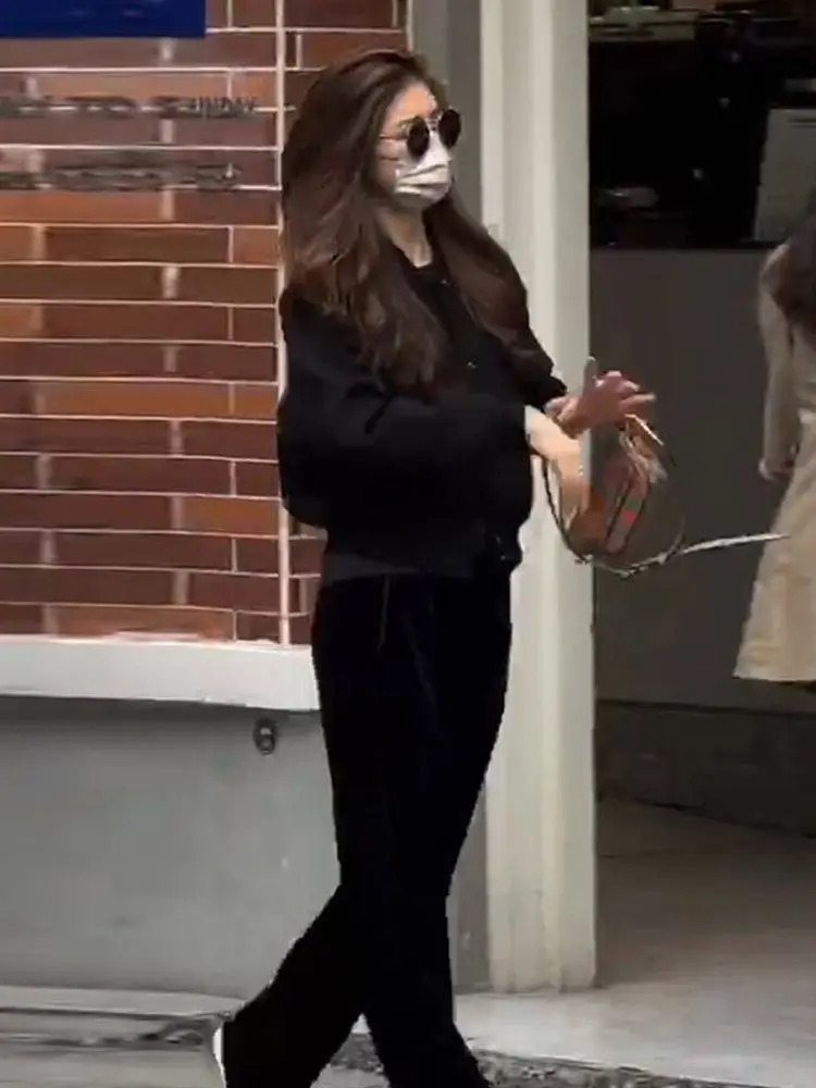 Red baseball uniform womens spring single chest round neck short casual loose jacket top 241029