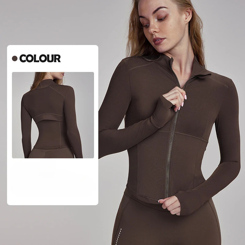 Womens yoga sports jacket zipper womens running and fiess clothing with thumb hole 241028