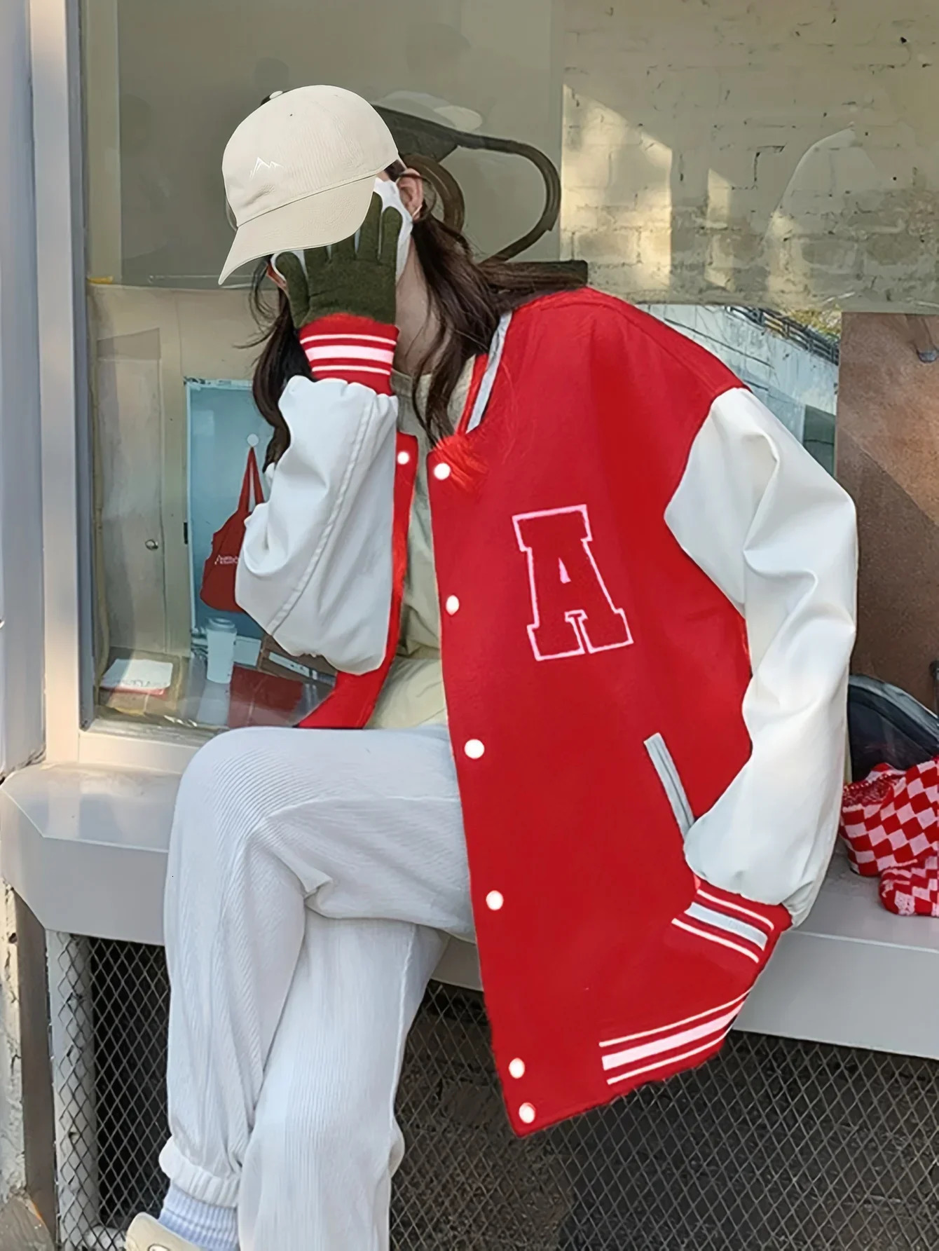 Womens bomber jacket autumn/winter fashion baseball uniform oversized jacket student couple Harajuku loose street jacket 241029