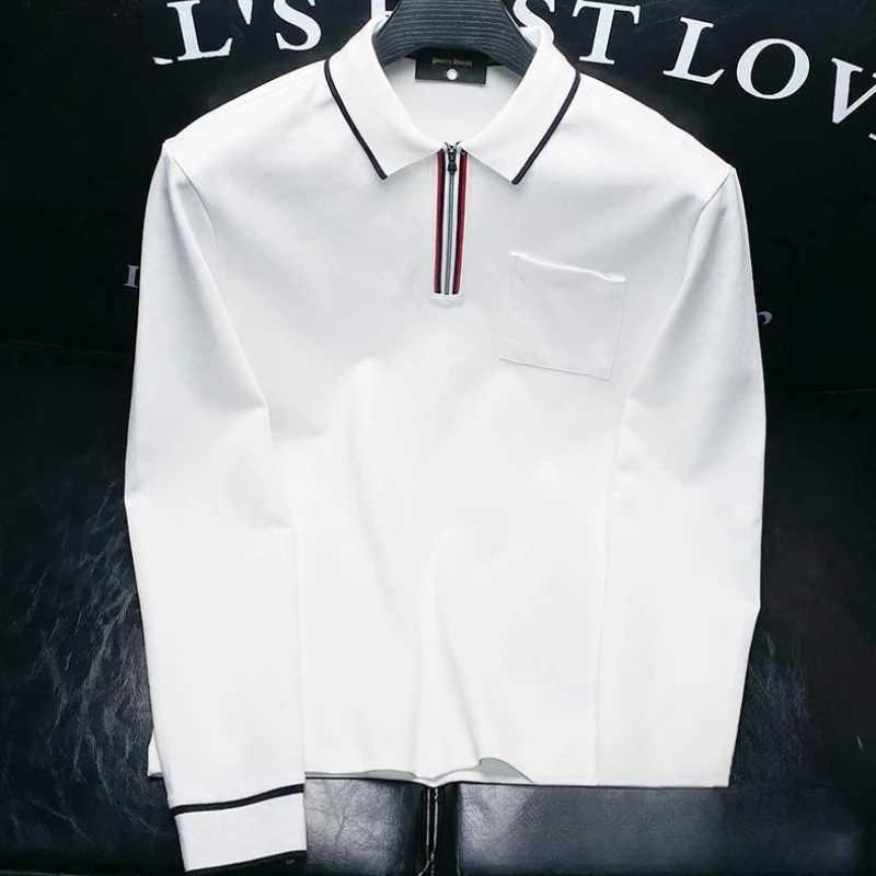 Man Sweatshirt Winter Polo T Shirt for Men White High Quality Pullovers Full Sleeve Elegant Korean Luxury Tops Long ElasticityX241028
