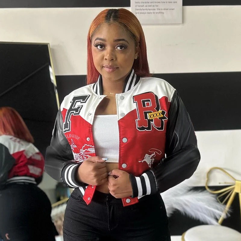 Autumn European American Trend Versatile Slim Fit Cropped Color Blocked Baseball Jacket For Women YJ24354DGO 241029