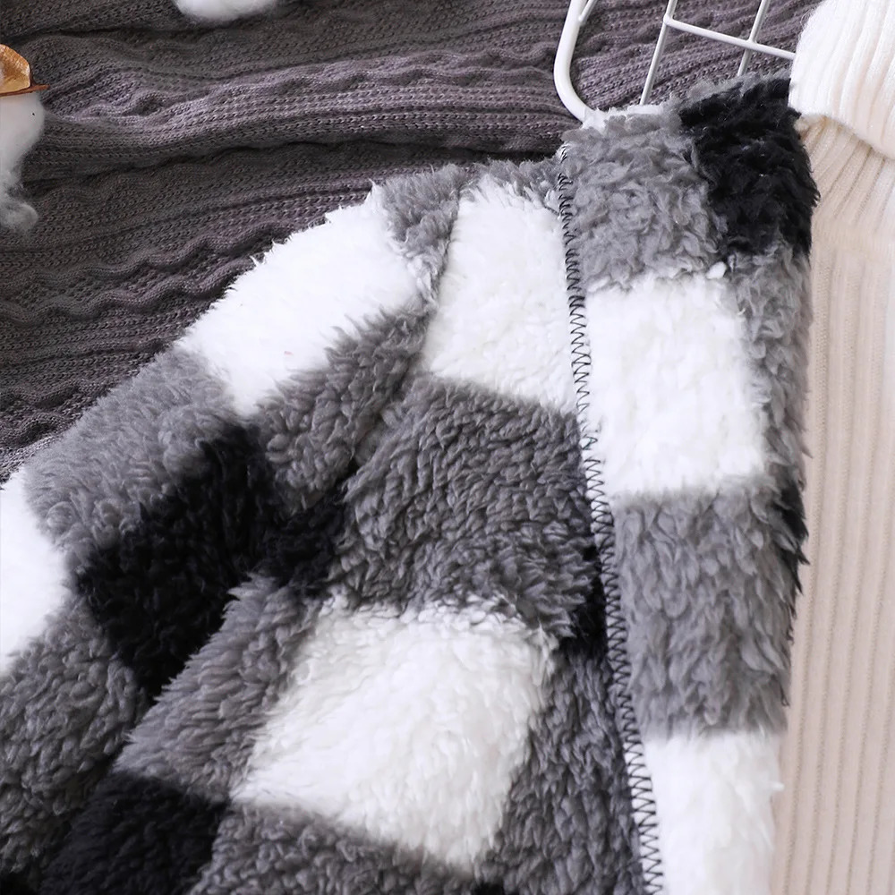 Kids Casual Coat for Girls Clothes Autumn Winter Child Long Sleeve Plaid Fur Thicken Long Outwear Knitwear not Include 241028