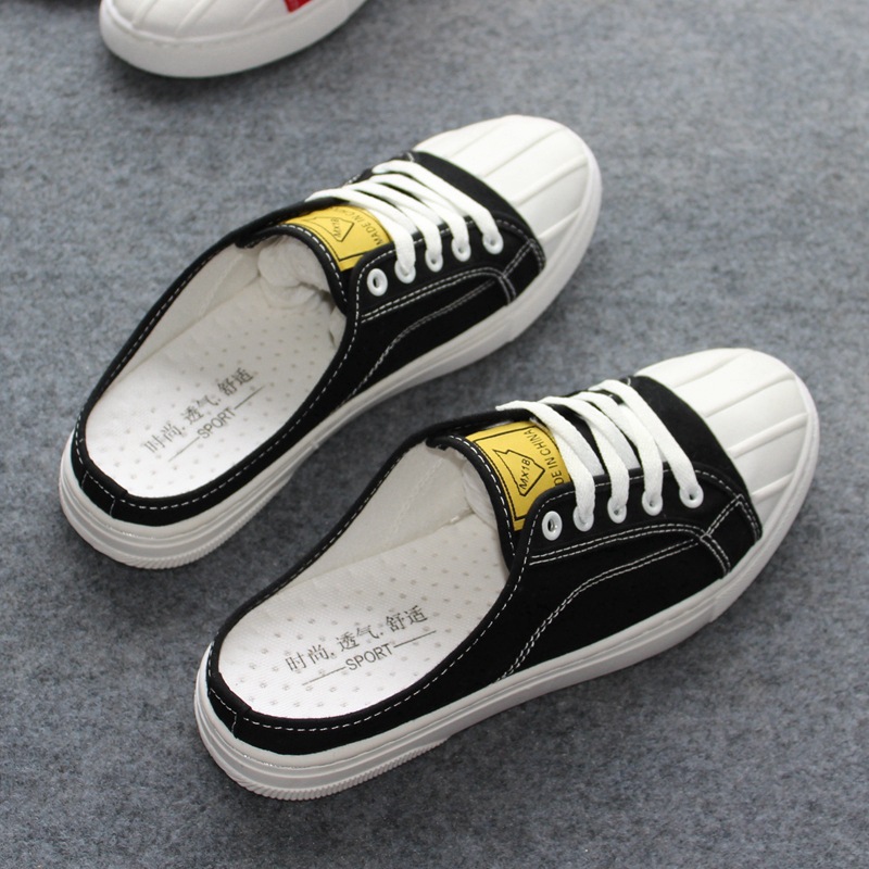 2024 Spring New Men's Half Dragged Canvas Shoes Breathable Comfortable Trendy Flat bottomed Board Shoes Lazy Men's Shoes