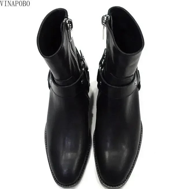 Vintage Men Chelsea Boots Genuine Leather Suede Rome Style Man Ankle Zipper Male Casual Buckle Shoes Sapato Botas 241028