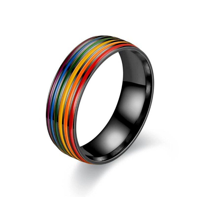Creative Designer Rainbow Ring for Men Women Colorful Enamel Stainless Steel Lovers Couple Rings Gold Silver Black Band Rings Jewelry Gift Top Quality