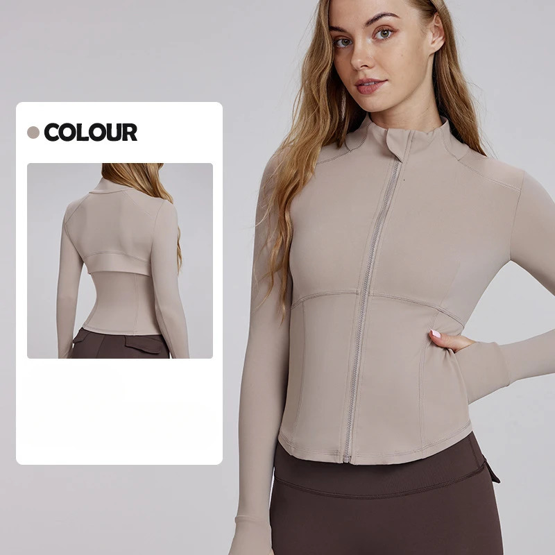 Womens yoga sports jacket zipper womens running and fiess clothing with thumb hole 241028