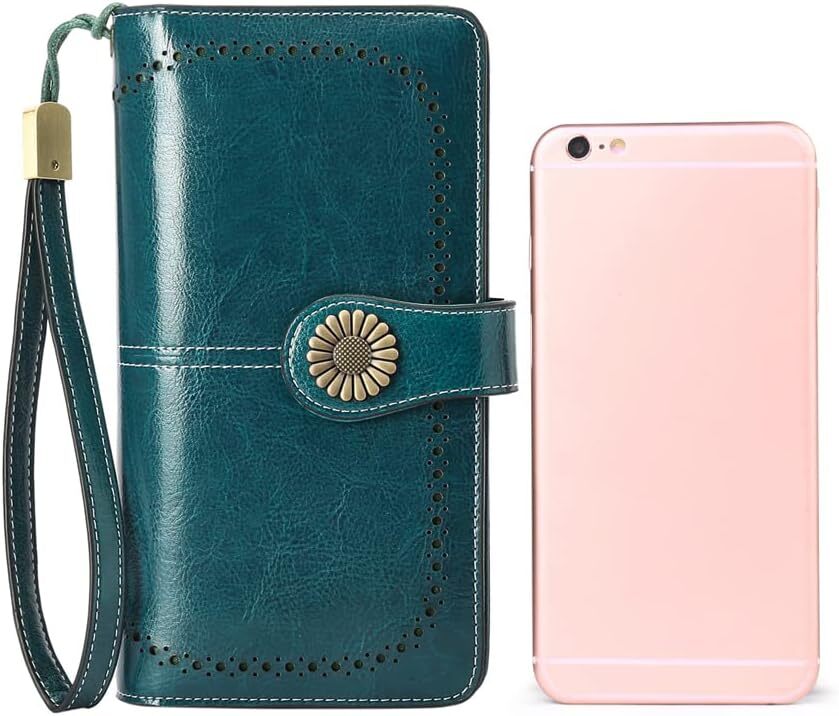 Ladies' wallet, genuine leather, credit card with RFID shielding, large capacity wristband