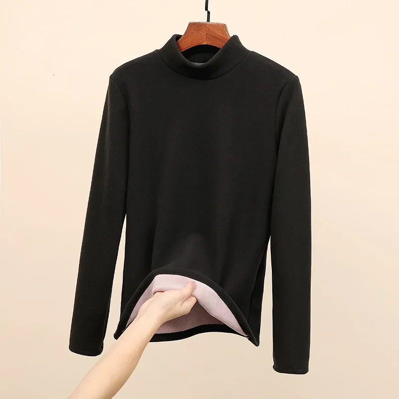 Thick wool top womens mid to high neck ultra soft velvet bottom T-shirt elastic womens jumper puller 241028