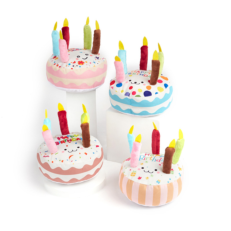 Multipet Plush 6.89-Inch Musical Birthday Cake Dog Toy Pets Birthday Payty Toys