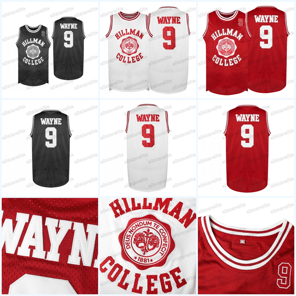 Men's HILLMAN COLLEGE #9 Letter & Number Embroidery Sports Black Red White Basketball Jersey Tank Top, Party Training Competition