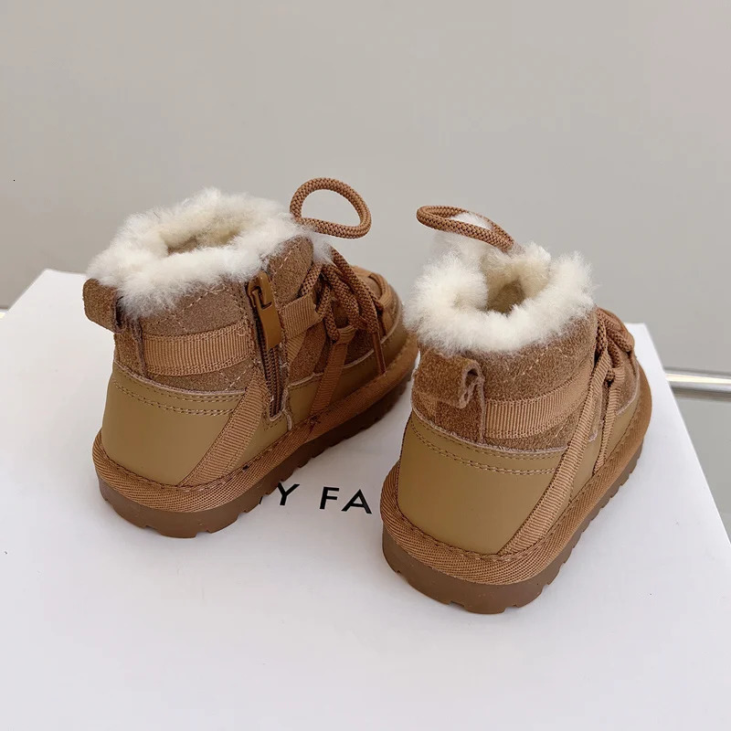 DIMI Winter Warm Baby Boots Boy Girl Toddler Shoes Genuine Leather Waterproof Non-Slip Plush Wool Child Snow Boots 241028