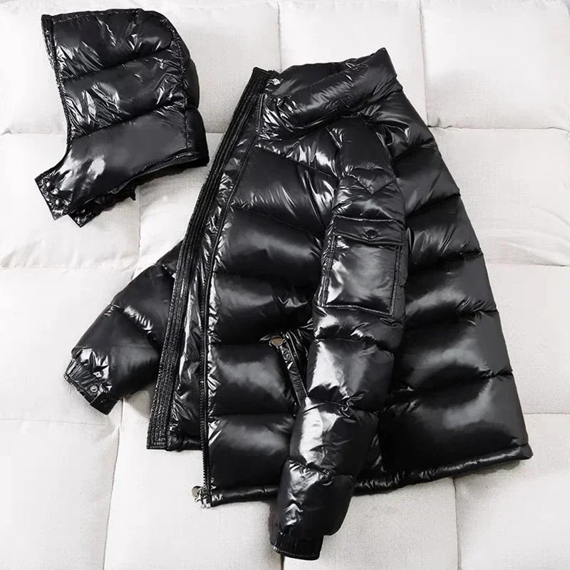 winter mens shiny inflatable jacket hooded casual white duck jacket high-quality mens outdoor windproof and warm jacket 3XL 241029