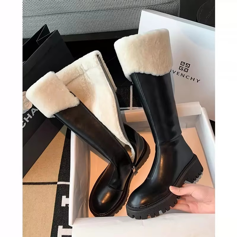 Winter Furry Womens Platform Soled Brown Thigh-High Ankle New Outdoor Red Sole Square Skirt Boots Handmade Toe Business Men's Winter Boots