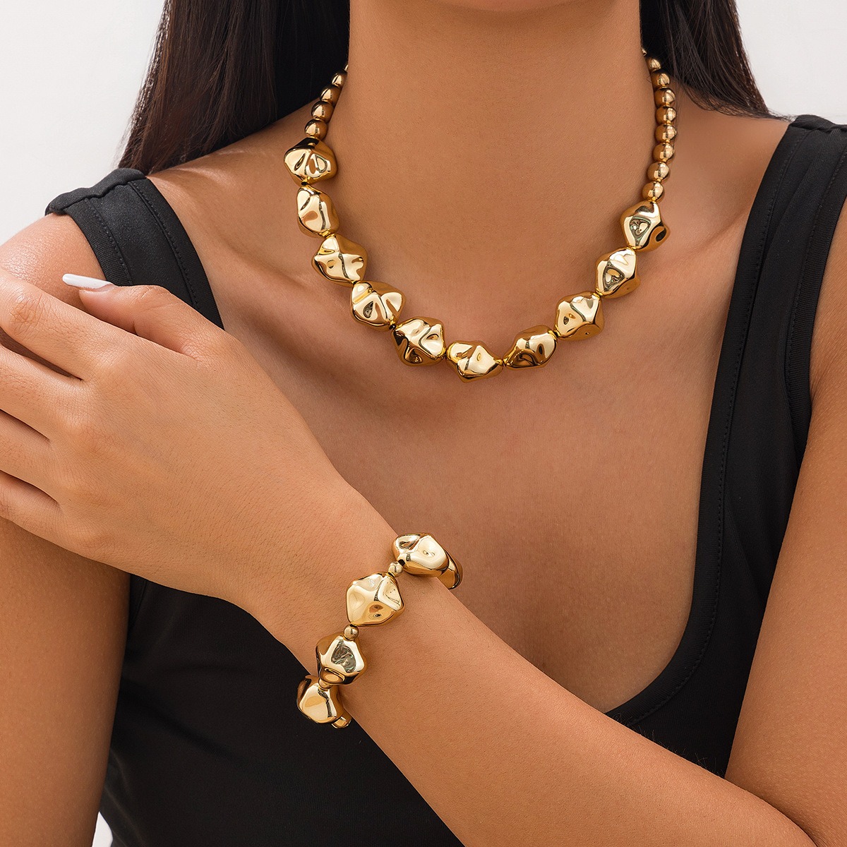 Cross Border Jewelry Collarbone Chain Light Luxury Style Irregular CCB Necklace Set Geometric Irregular Bead Collarbone Chain