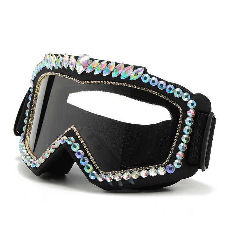 Steampunk diamond eye wearing symphonic goggles oversized snow goggles eye protection for Siam luxury rhinestone skiing goggles X241028