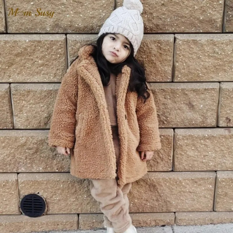 Fashion Baby Girl Boy Winter Jacket Fur Thick Child Warm Sheep Like Coat Long Loose Kid Outwear Clothes High Quality 2-14Y 241028