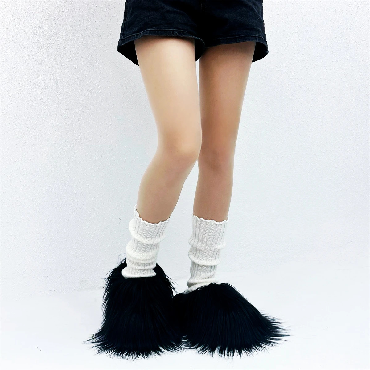 Fur Slippers Womens Round Toe Fur Slippers Womens Shoes Womens Thick Sole Half Slippers 241031
