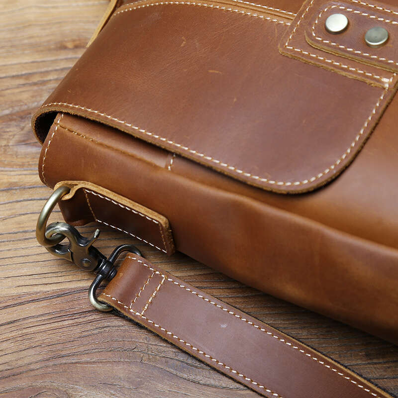 Vintage Men's Briefcase Crazy Horse Leather Handbag Casual Natural Cowhide Computer Shoulder Messenger Bag